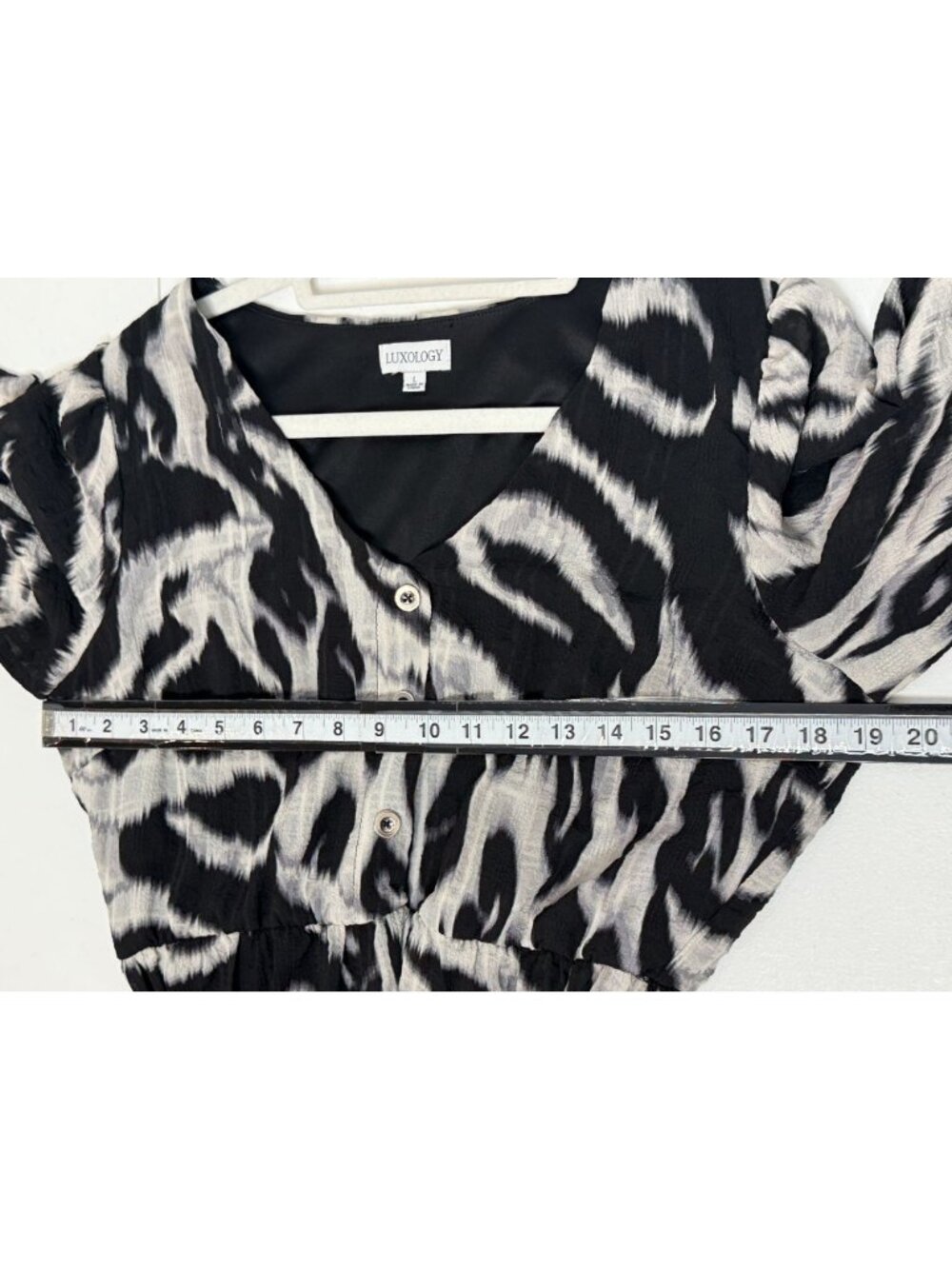 Luxology Womens Size L Black White Tiered Midi Dress Belted Puff Sleeve - Picture 6 of 13